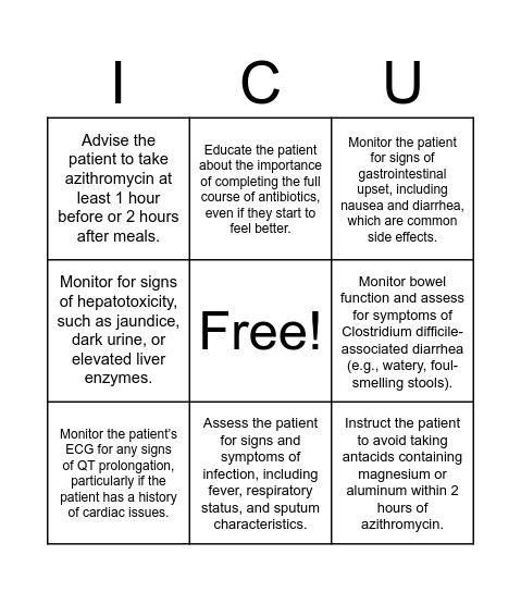 Azithromycin Bingo Card