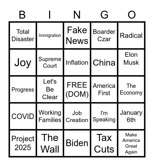 Presidential Debate BINGO! Bingo Card