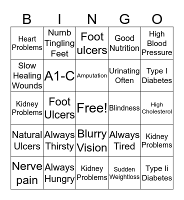 Diabetic Bingo Card