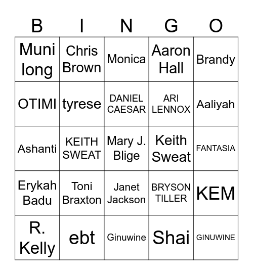 RnB Bingo Card