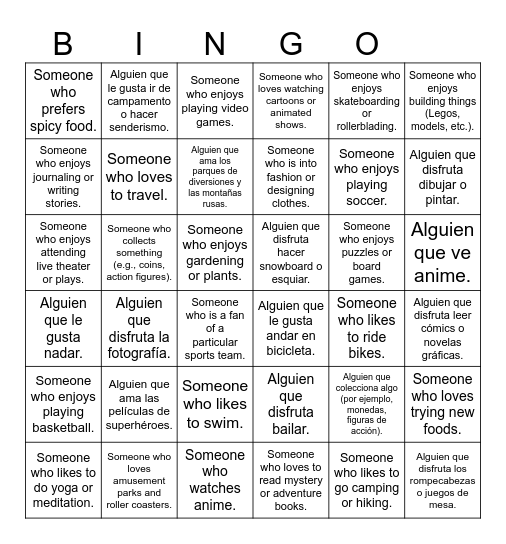 Friendship Bingo Card