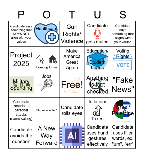 Presidential Debate Bingo! Bingo Card