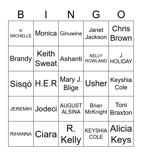 RnB Bingo Card