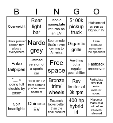 2020s car bingo Card