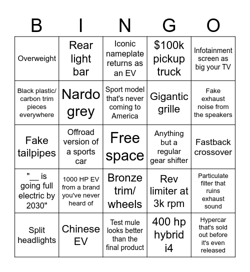 2020s car bingo Card