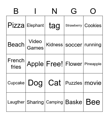 Friendship Bingo Card