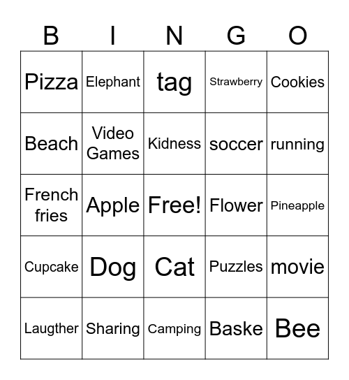 Friendship Bingo Card