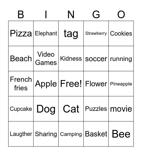 Friendship Bingo Card