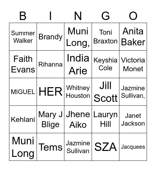 Women of RnB Bingo Card