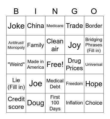 Debate Bingo Card