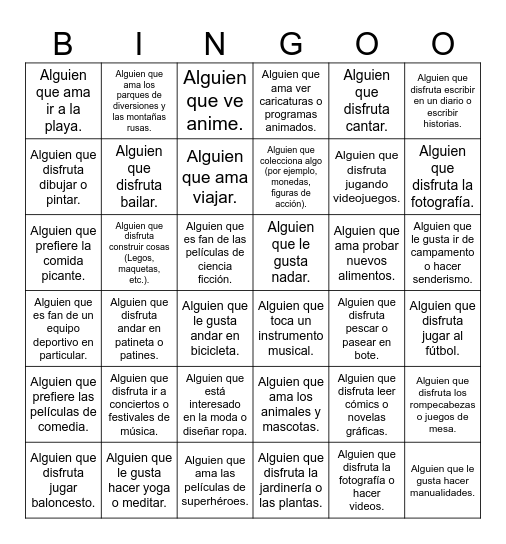 Bingo de la Amistad Bingo Card