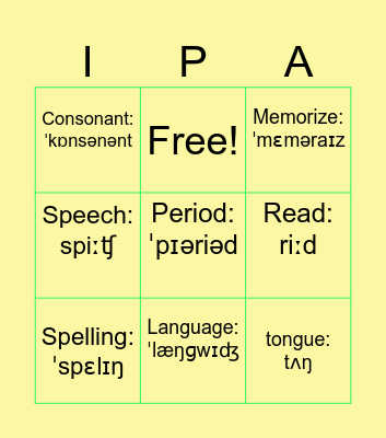 Language Bingo. Bingo Card
