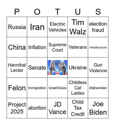Harris/Trump Debate 9/10/24 Bingo Card