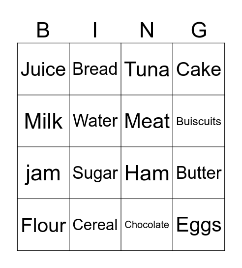 Food Bingo Card