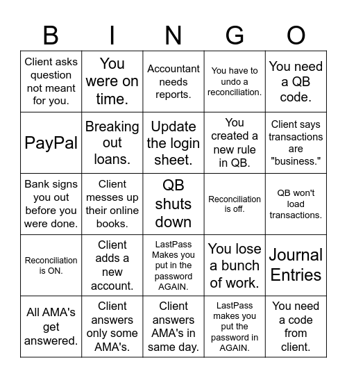 Bookkeeper's Bingo Card