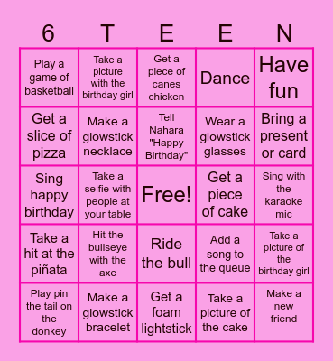Nahara's Birthday Bingo Card