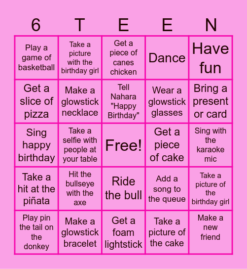 Nahara's Birthday Bingo Card