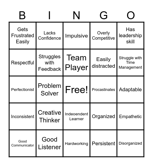 Strengths and Weaknesses Bingo Card