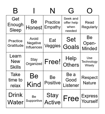 Good Choices Bingo Card