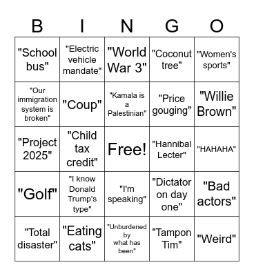 Trump-Harris Debate Bingo Card