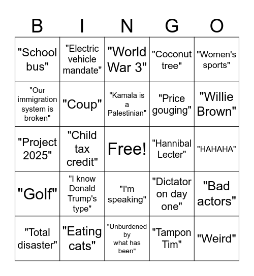 Trump-Harris Debate Bingo Card