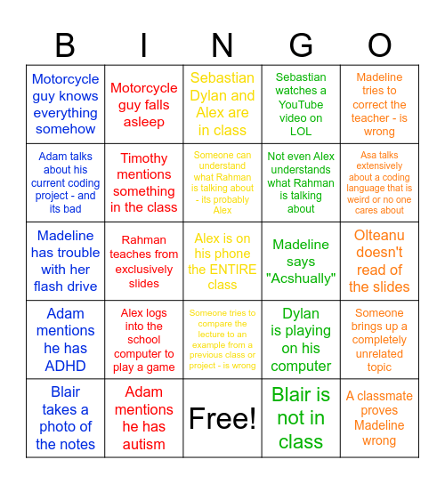 Computer Science Bingo Card