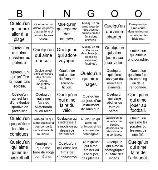 Carrés de Bingo de l'Amitié Bingo Card