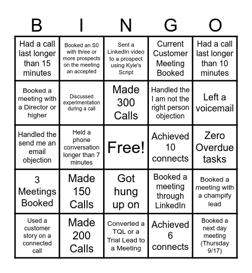 SDR Call Day Bingo Card