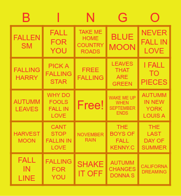 FALL SONGS Bingo Card