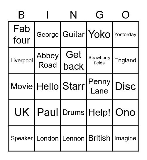 Ringo's Bingo Card