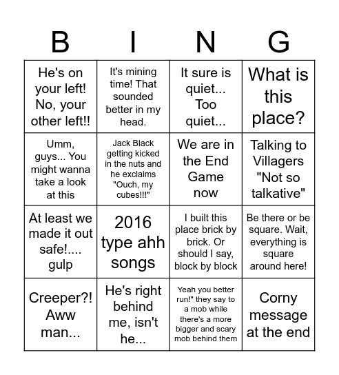 Minecraft Bingo Card