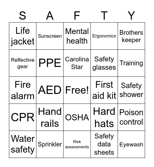 Safety BINGO Card