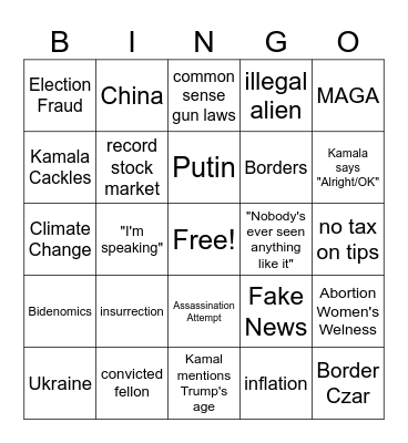 Trump V Harris Debate 2024 Bingo Card
