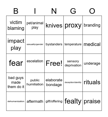 dark bingo Card