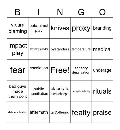dark bingo Card