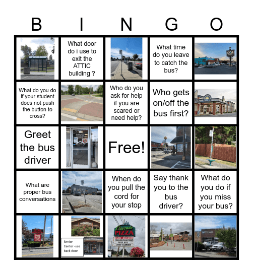 Travel Training  Bingo Card