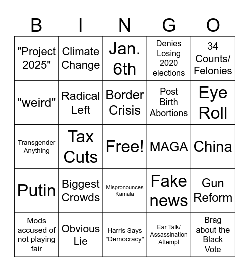 Debates Bingo Card