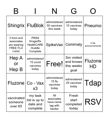 Vaccine Bingo Card