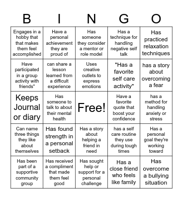 Empowerment Bingo Card