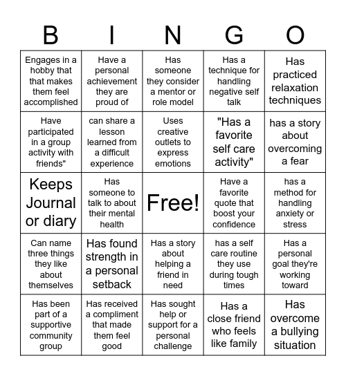 Empowerment Bingo Card