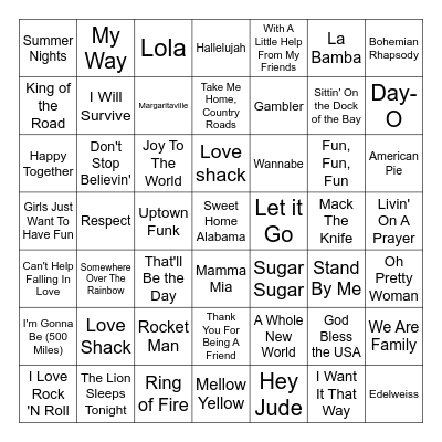 SINGO SING ALONG Bingo Card