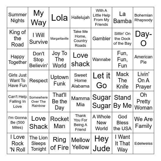 SINGO SING ALONG Bingo Card