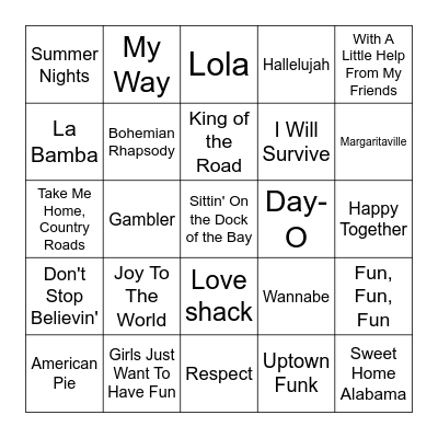 SINGO SING ALONG Bingo Card