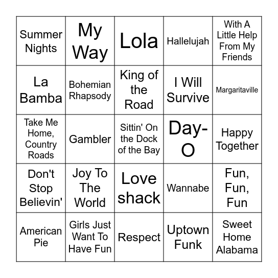 SINGO SING ALONG Bingo Card