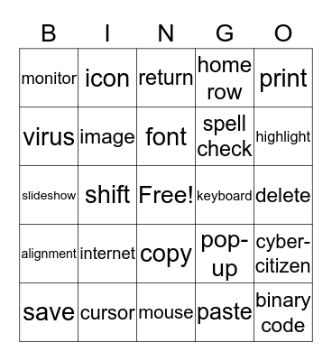 Tech Vocabulary Bingo Card