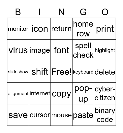 Tech Vocabulary Bingo Card