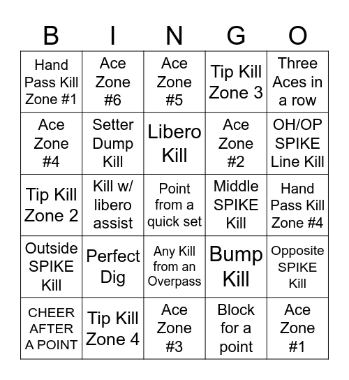 Volleyball Bingo Card