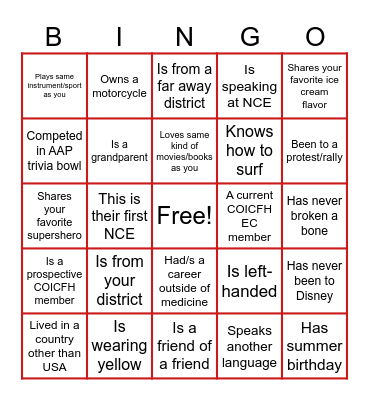 COICFH 2024! Find someone who: Bingo Card