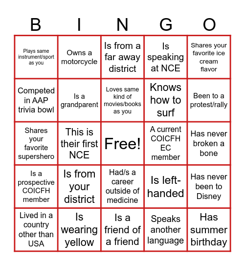 COICFH 2024! Find someone who: Bingo Card