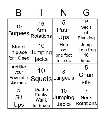 Fitness Bingo Card
